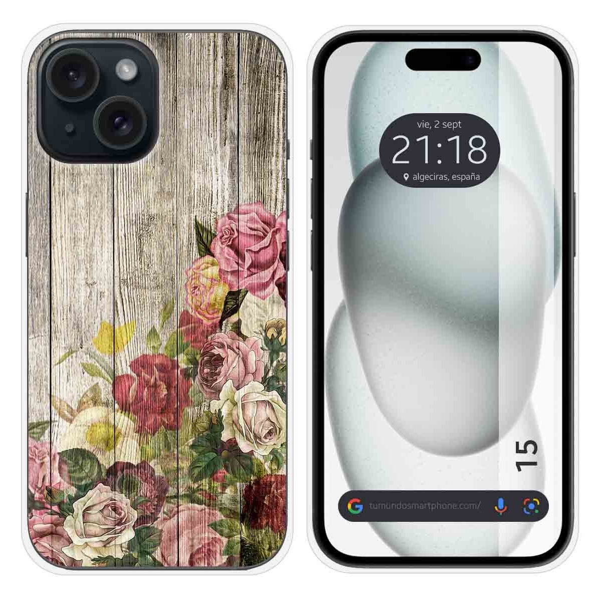 Funda Silicona compatible con Iphone 15 (6.1) diseño Madera 08 Dibujos