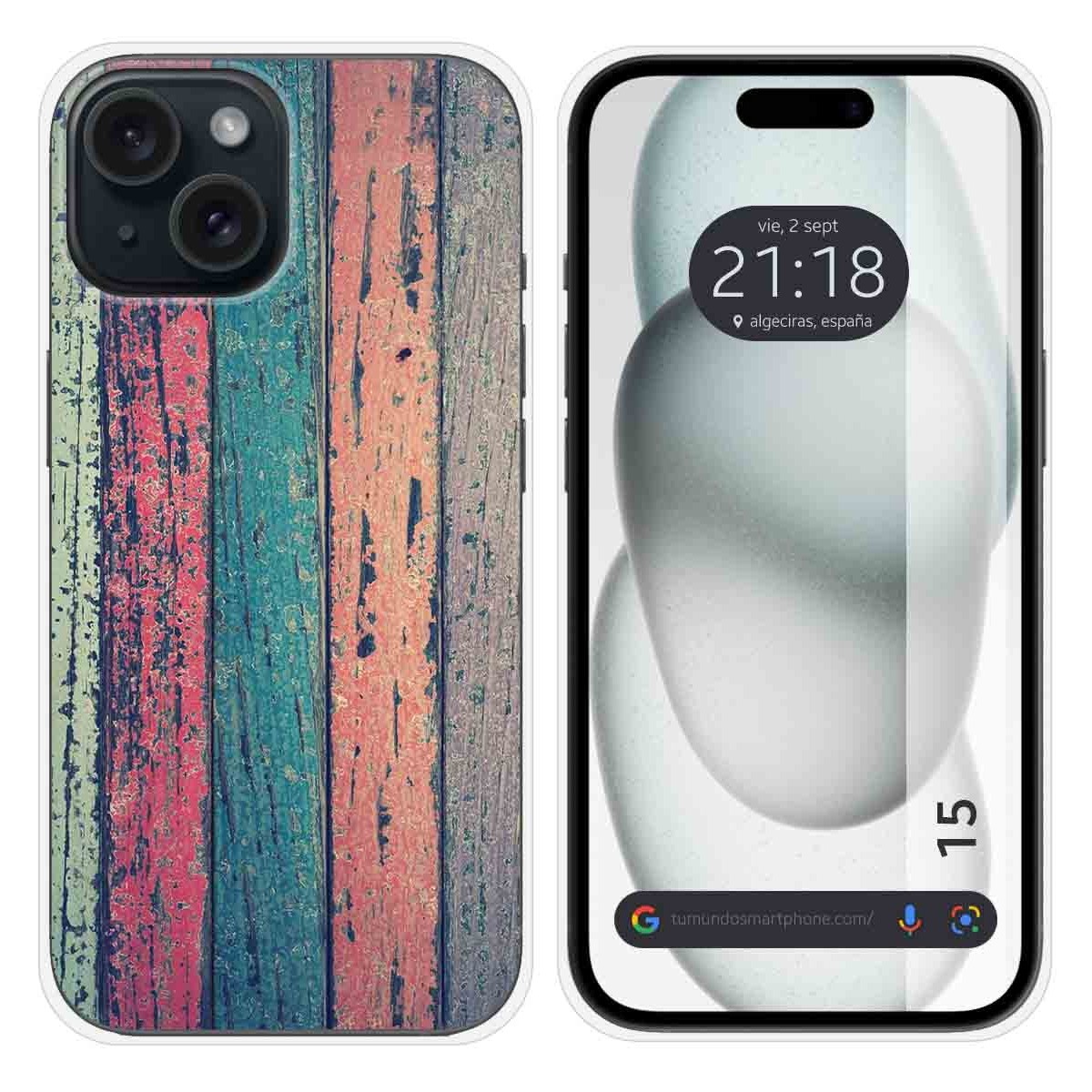 Funda Silicona compatible con Iphone 15 (6.1) diseño Madera 10 Dibujos