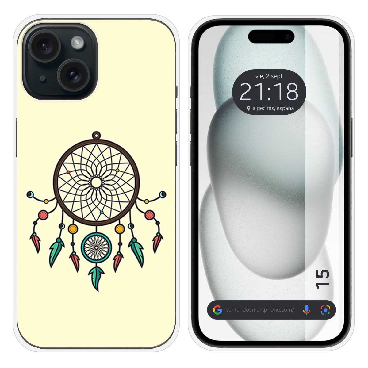 Funda Silicona compatible con Iphone 15 (6.1) diseño Atrapasueños Dibujos