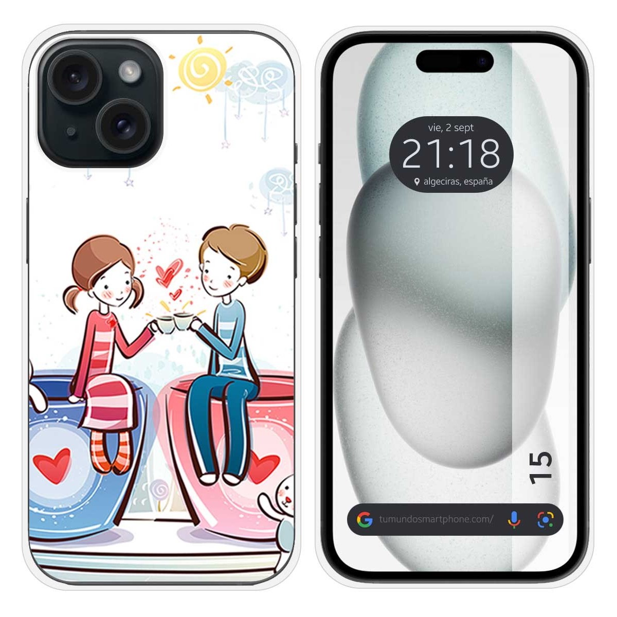Funda Silicona compatible con Iphone 15 (6.1) diseño Café Dibujos