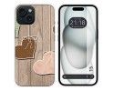 Funda Silicona compatible con Iphone 15 (6.1) diseño Corazones Madera Dibujos
