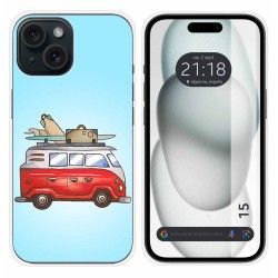 Funda Silicona compatible con Iphone 15 (6.1) diseño Furgoneta Dibujos