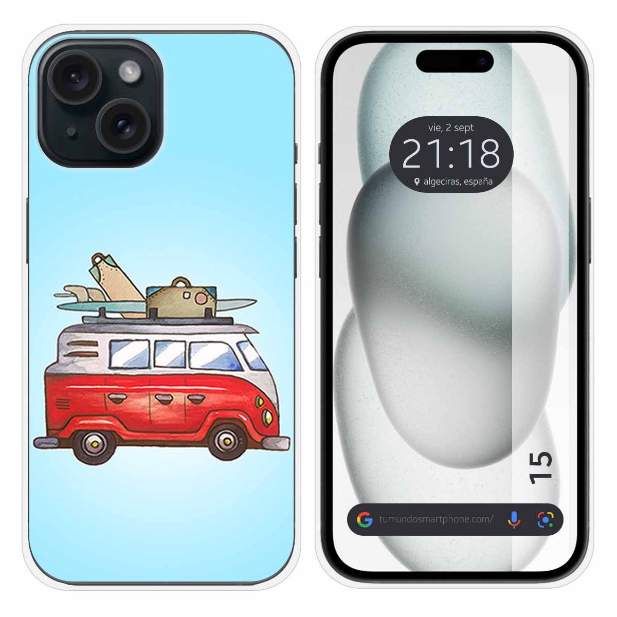 Funda Silicona compatible con Iphone 15 (6.1) diseño Furgoneta Dibujos