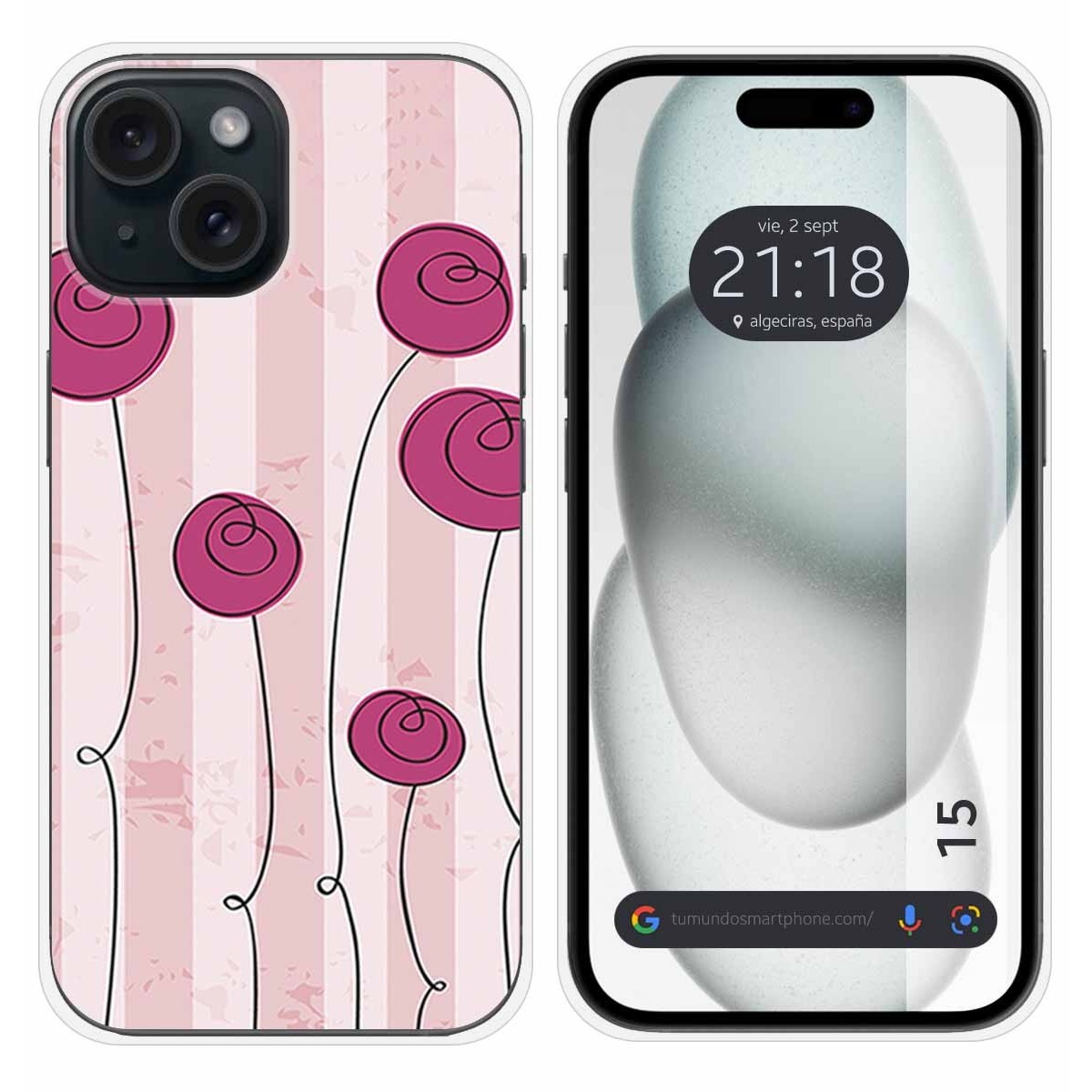 Funda Silicona compatible con Iphone 15 (6.1) diseño Flores Vintage Dibujos