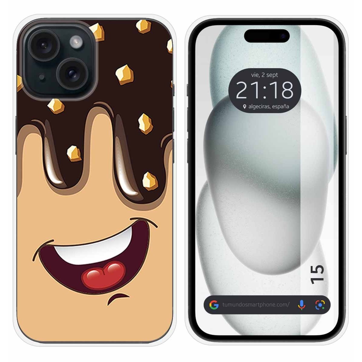 Funda Silicona compatible con Iphone 15 (6.1) diseño Helado Chocolate Dibujos