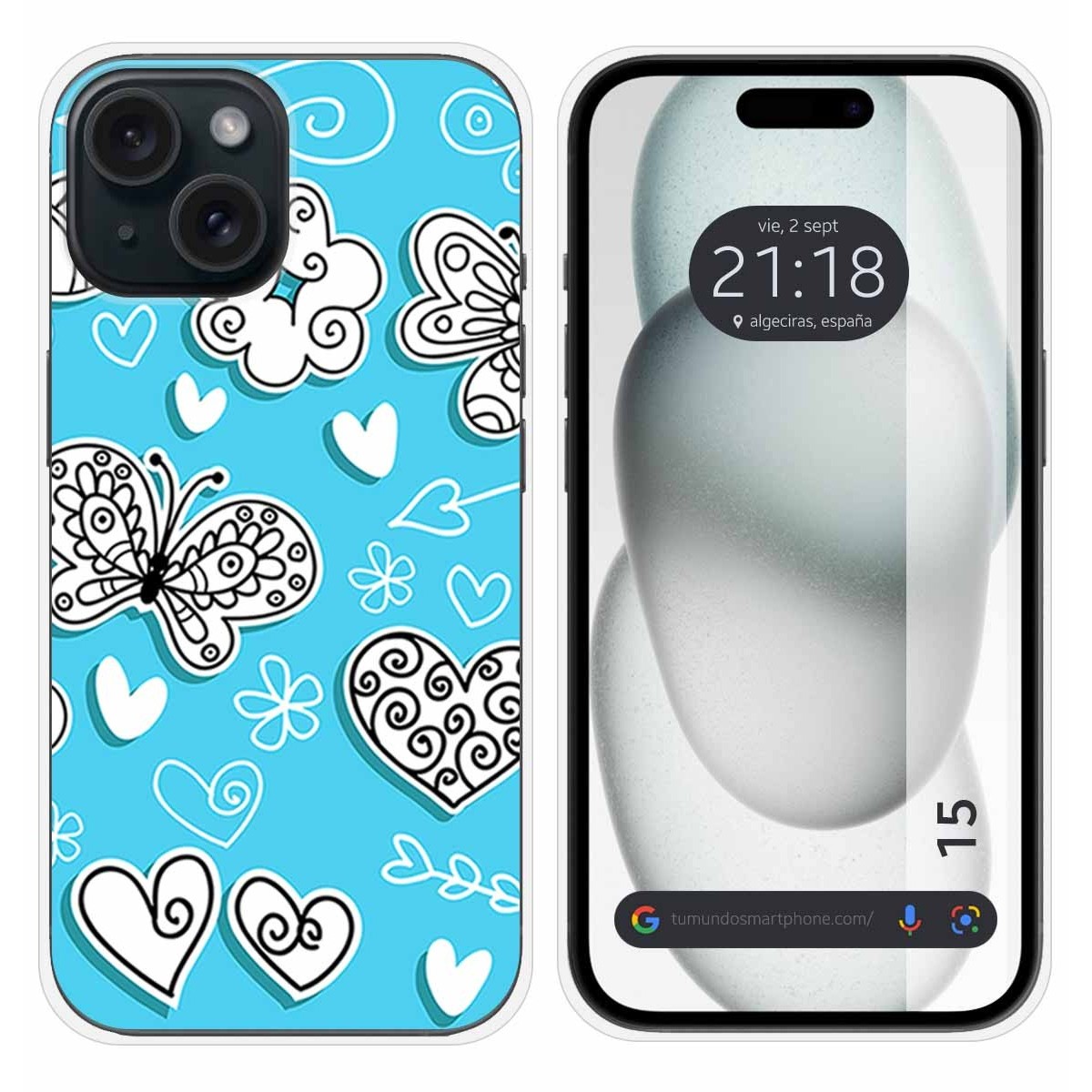 Funda Silicona compatible con Iphone 15 (6.1) diseño Mariposas Dibujos