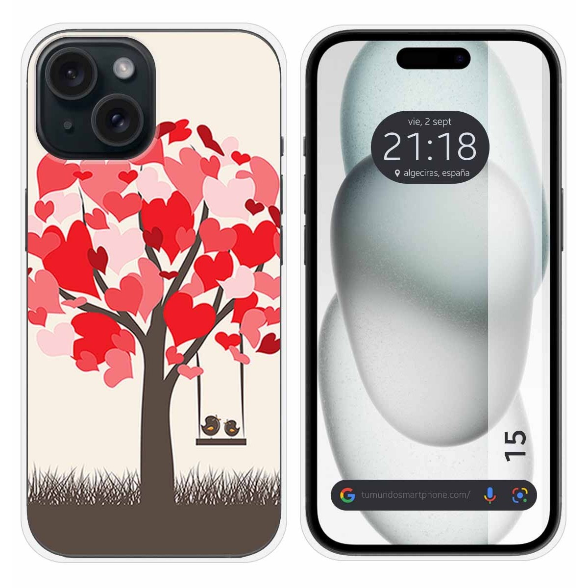 Funda Silicona compatible con Iphone 15 (6.1) diseño Pajaritos Dibujos