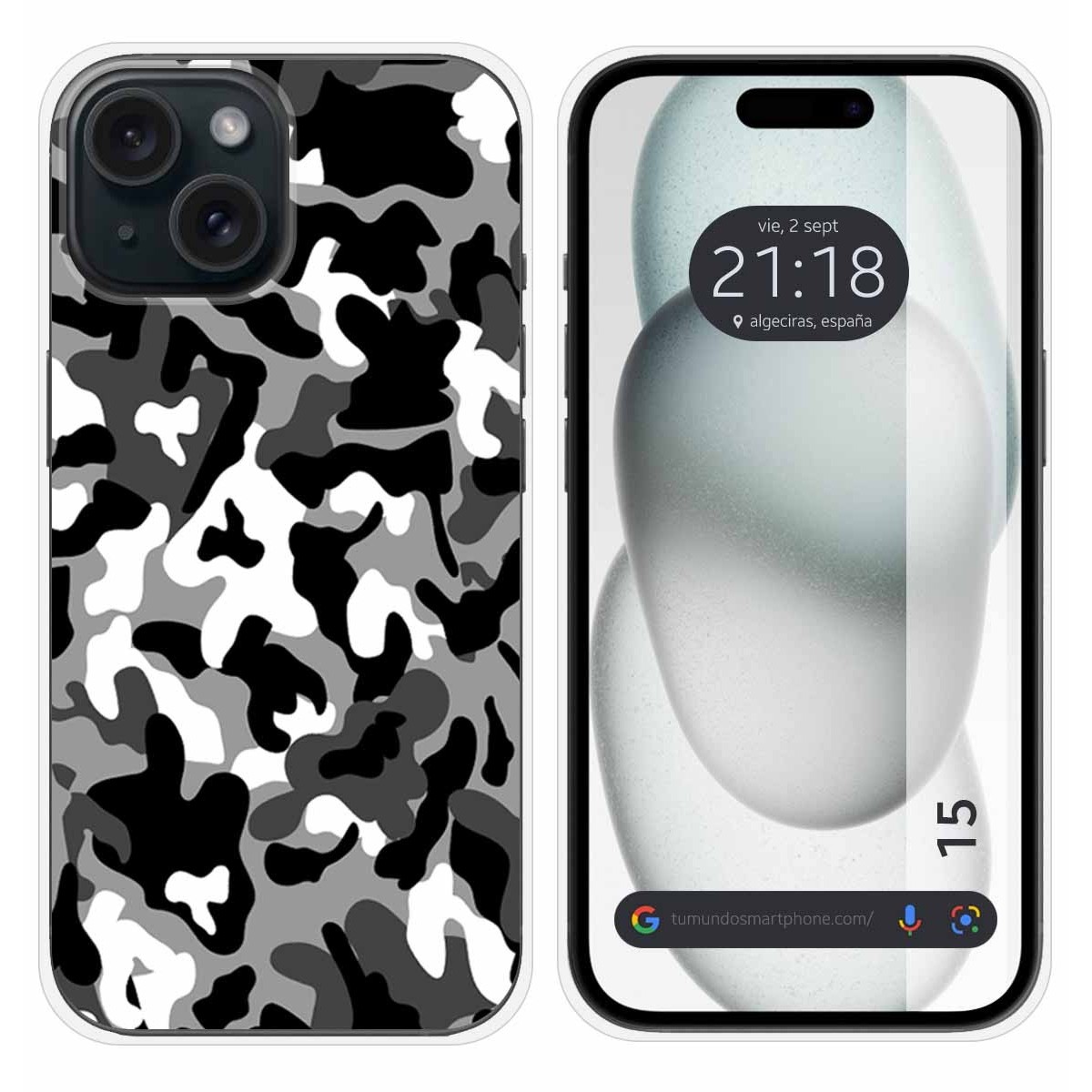 Funda Silicona compatible con Iphone 15 (6.1) diseño Snow Camuflaje Dibujos