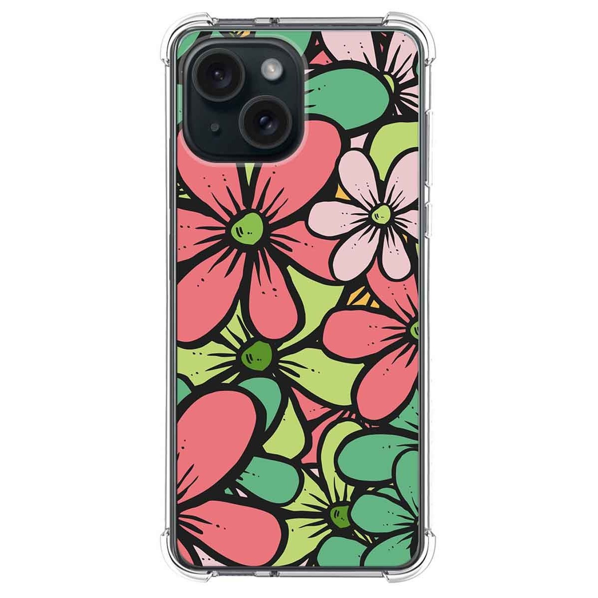 Funda Silicona Antigolpes compatible con Iphone 15 (6.1) diseño Flores 02 Dibujos