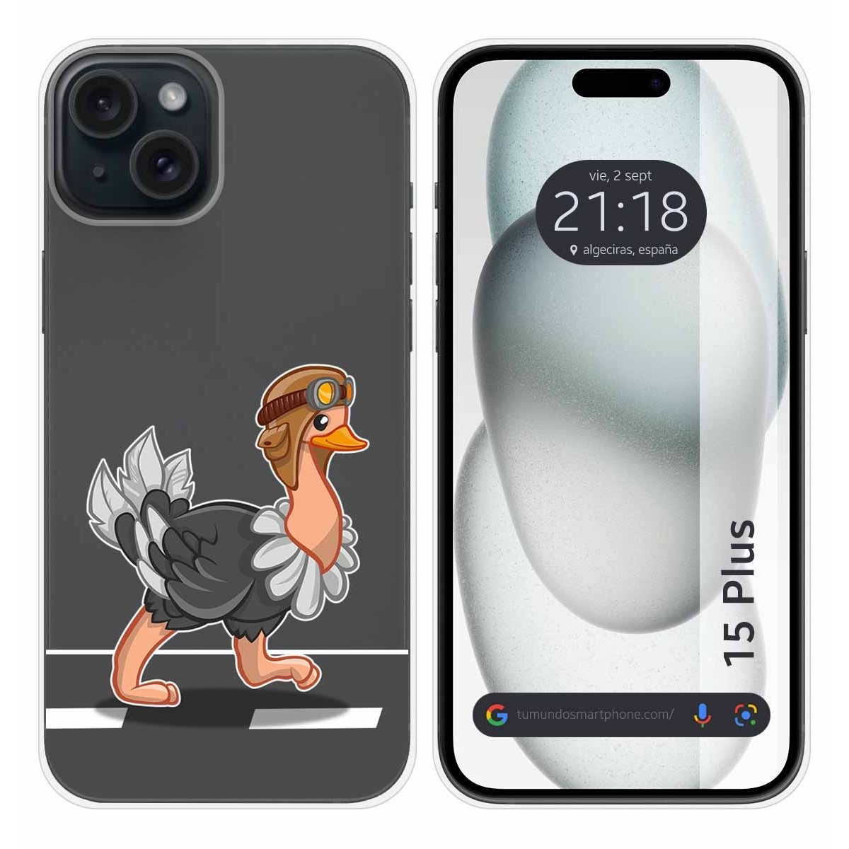 Funda Silicona Transparente compatible con IPhone 15 Plus (6.7) diseño Avestruz Dibujos
