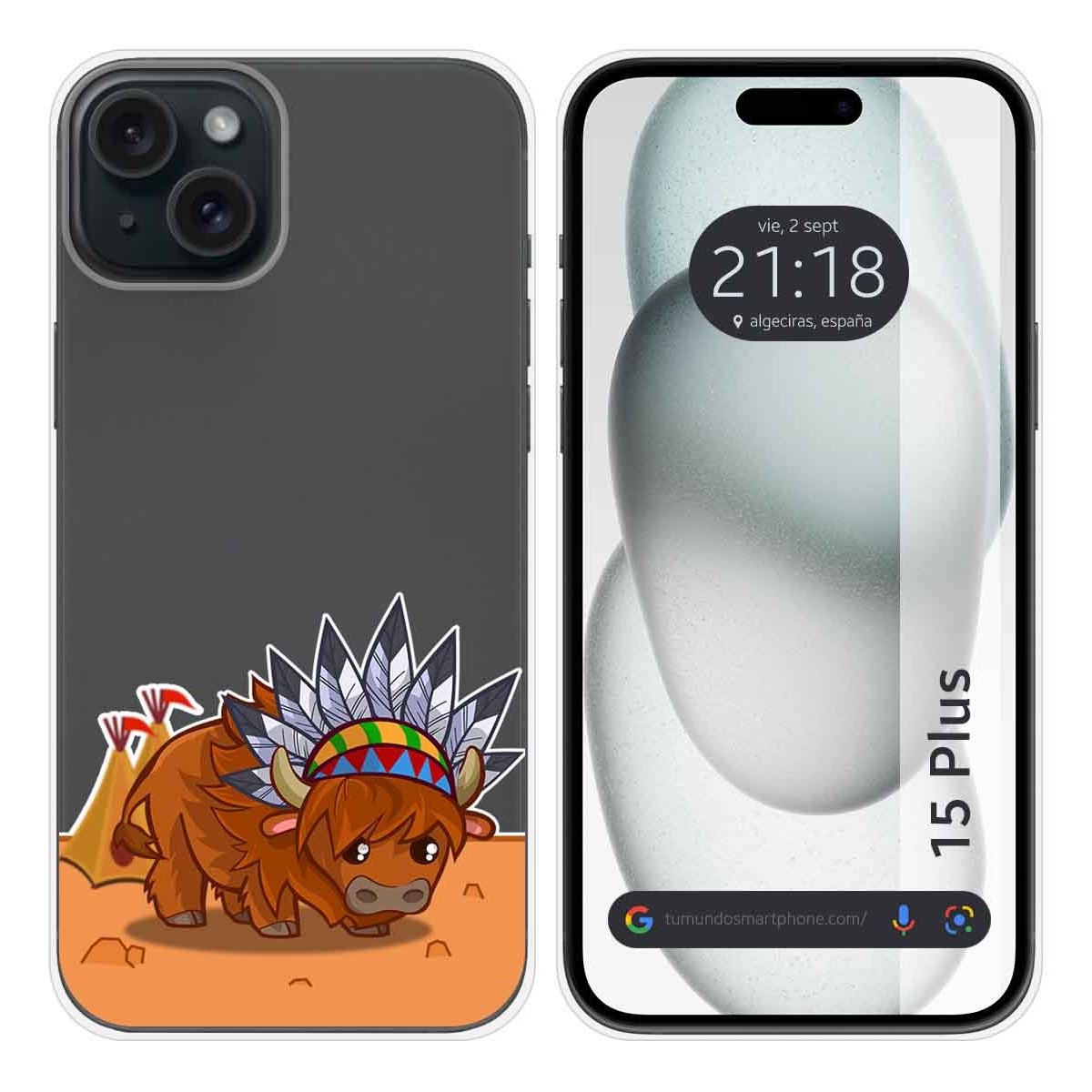 Funda Silicona Transparente compatible con IPhone 15 Plus (6.7) diseño Bufalo Dibujos