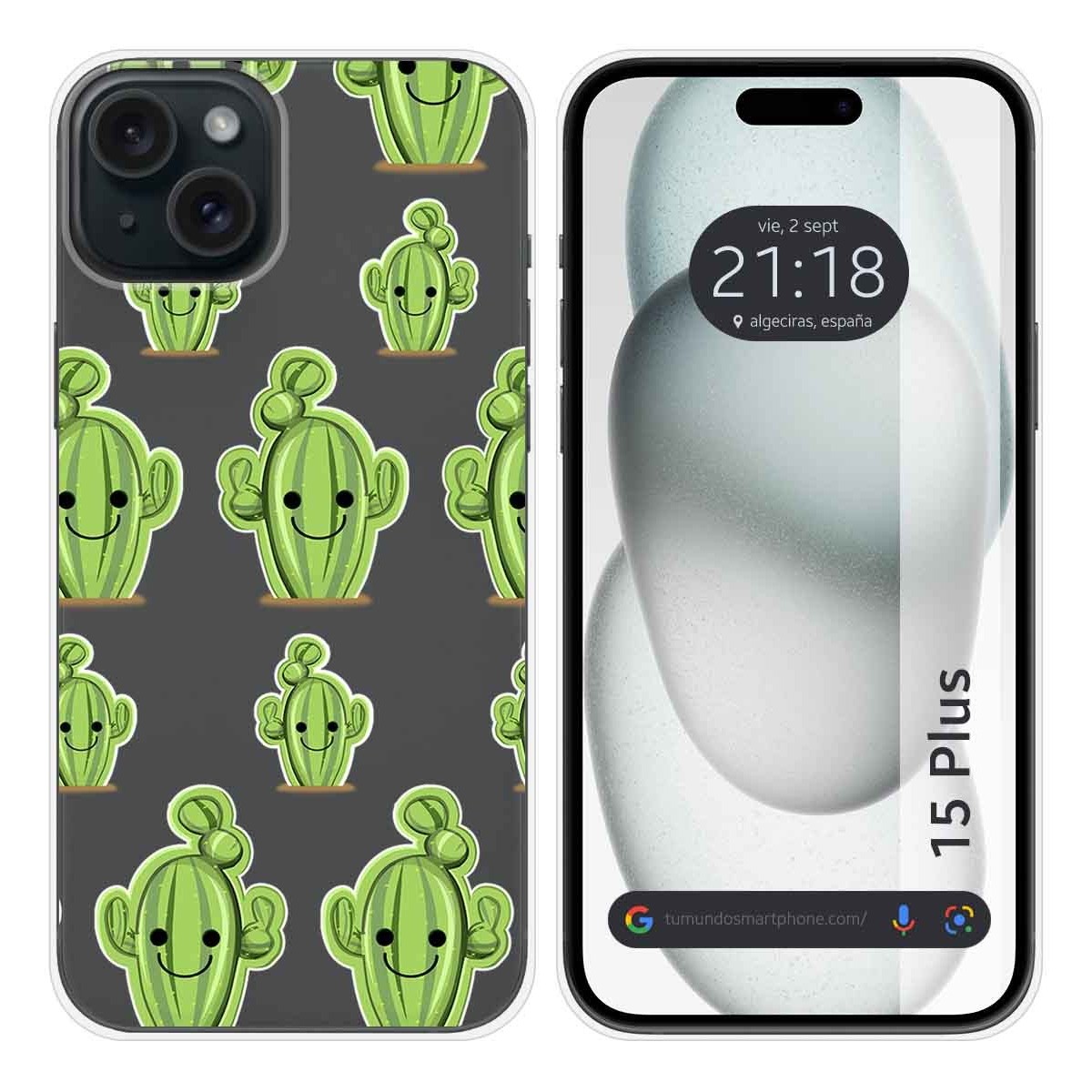 Funda Silicona Transparente compatible con IPhone 15 Plus (6.7) diseño Cactus Dibujos