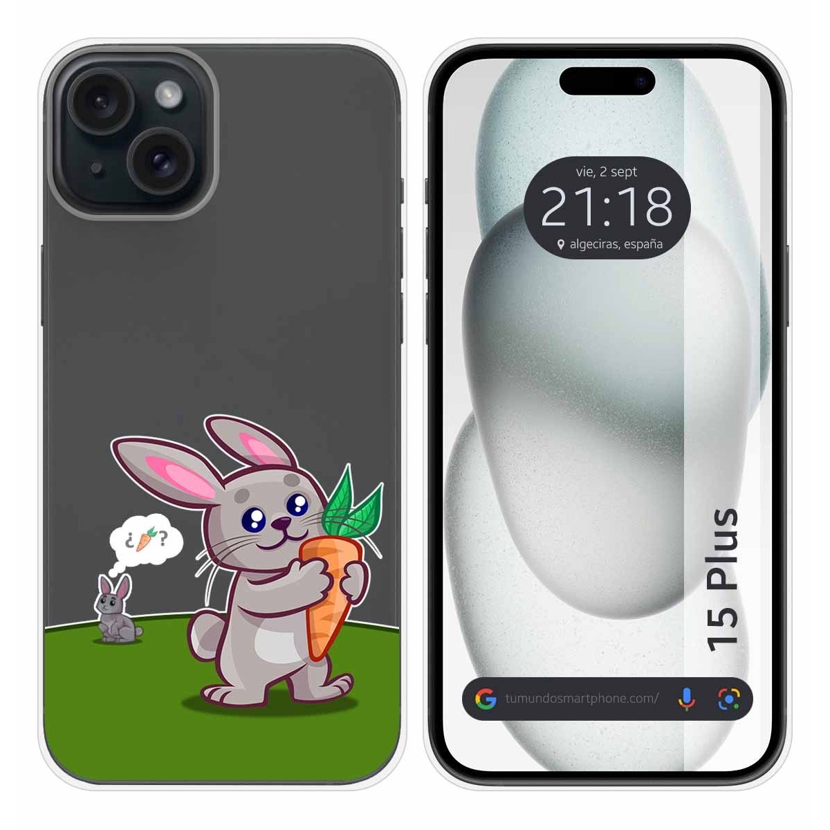 Funda Silicona Transparente compatible con IPhone 15 Plus (6.7) diseño Conejo Dibujos