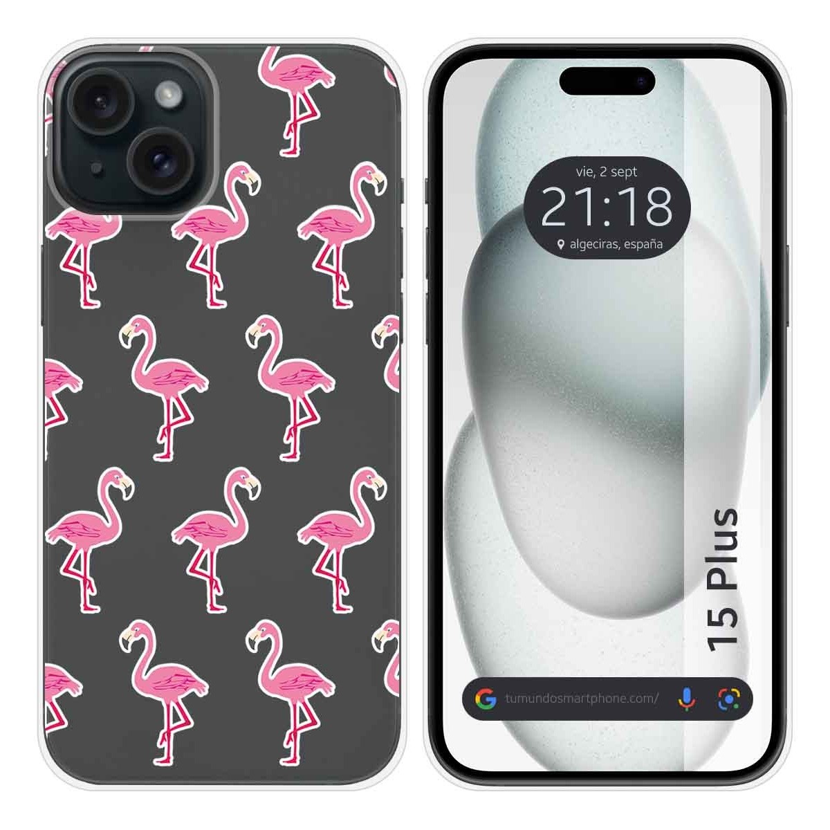 Funda Silicona Transparente compatible con IPhone 15 Plus (6.7) diseño Flamenco Dibujos