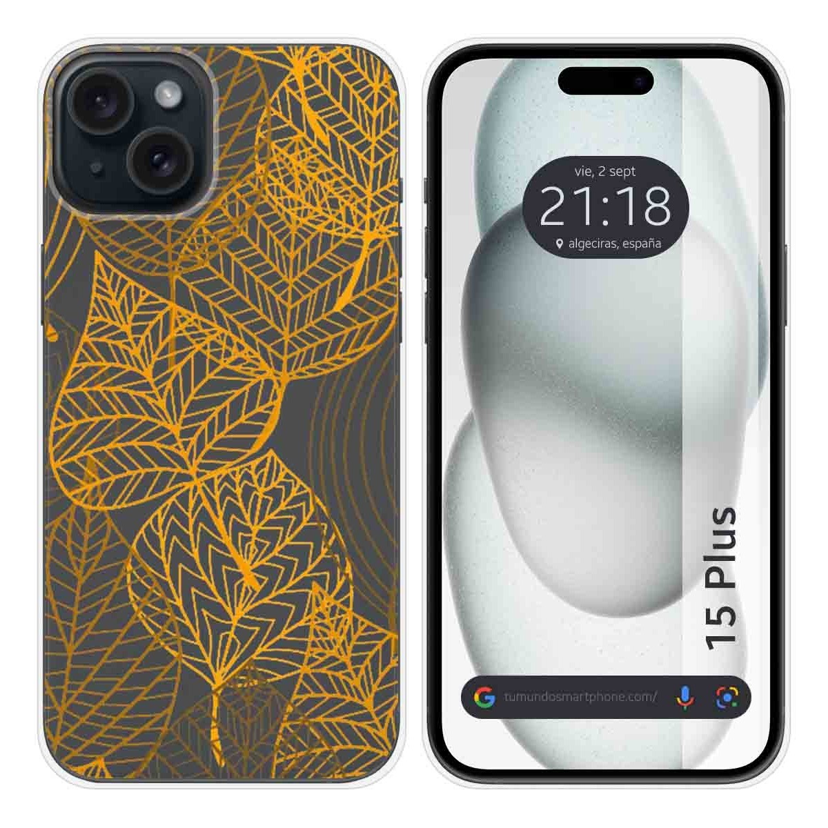 Funda Silicona Transparente compatible con IPhone 15 Plus (6.7) diseño Hojas Dibujos