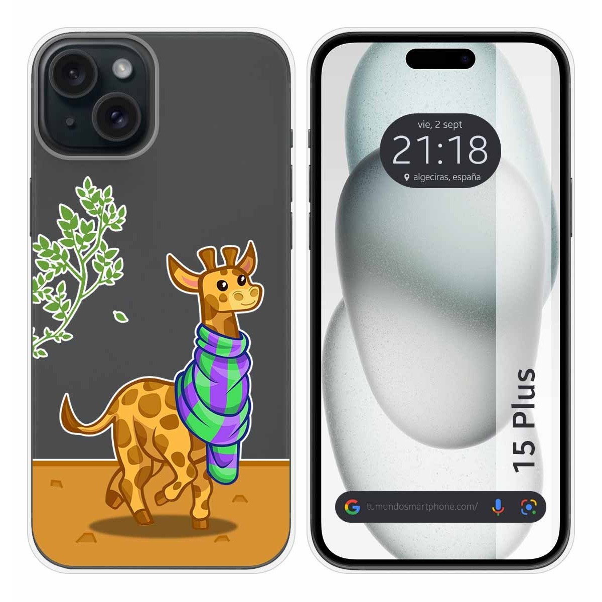 Funda Silicona Transparente compatible con IPhone 15 Plus (6.7) diseño Jirafa Dibujos