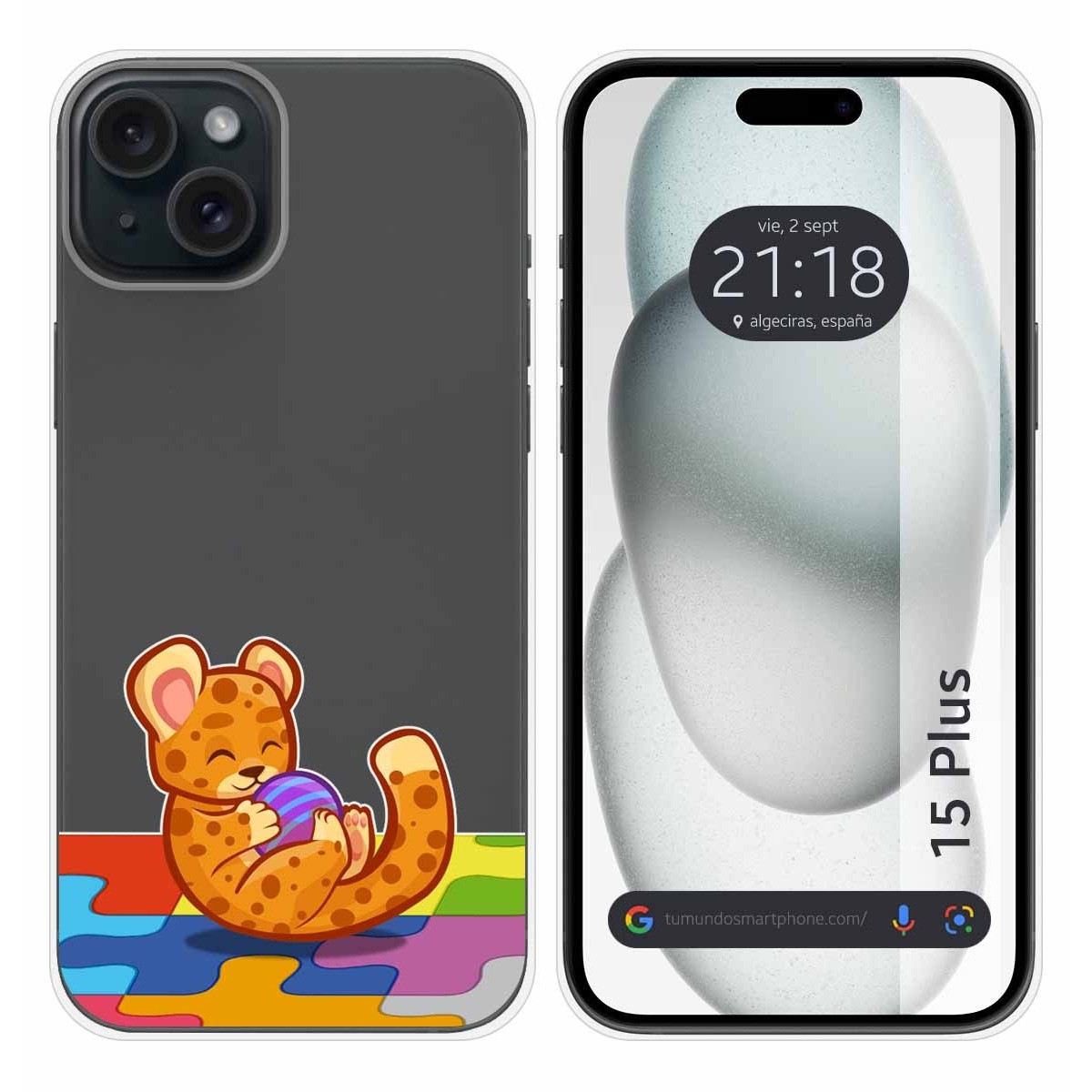 Funda Silicona Transparente compatible con IPhone 15 Plus (6.7) diseño Leopardo Dibujos