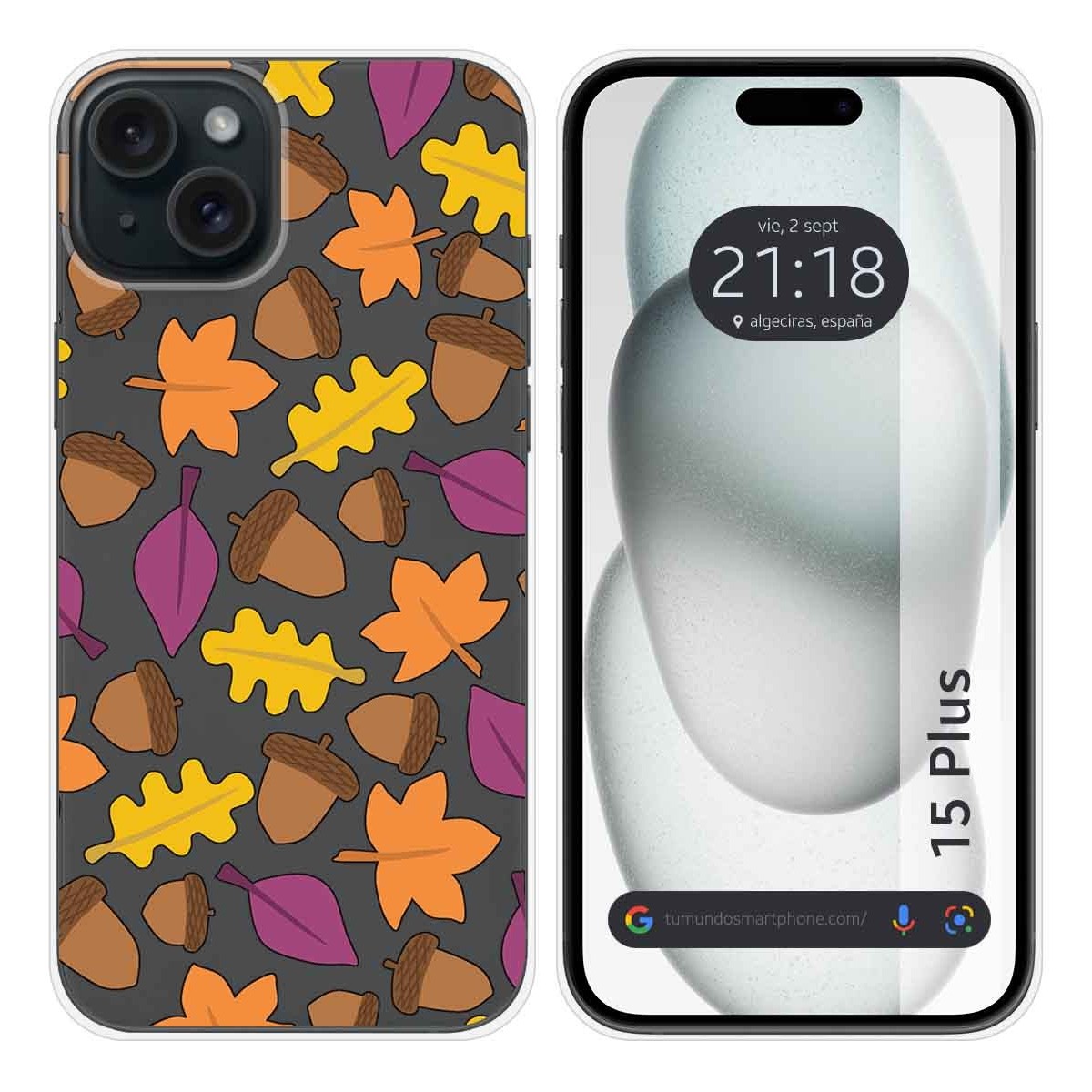 Funda Silicona Transparente compatible con IPhone 15 Plus (6.7) diseño Otoño Dibujos