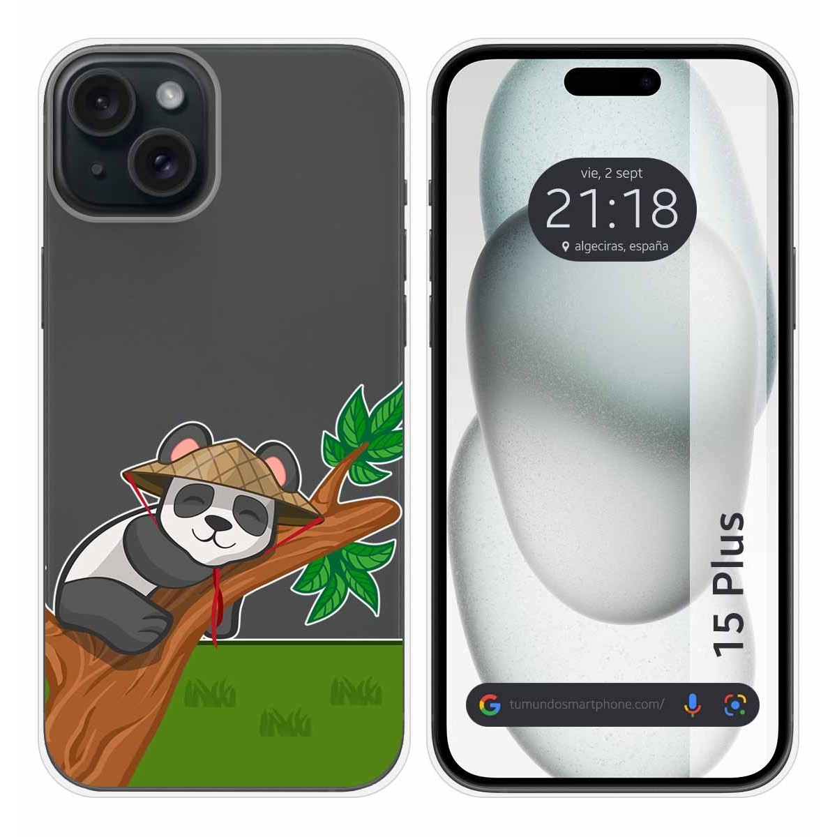 Funda Silicona Transparente compatible con IPhone 15 Plus (6.7) diseño Panda Dibujos