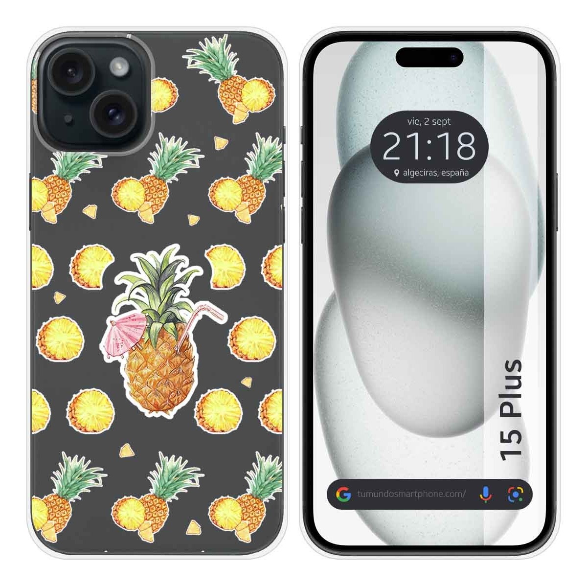 Funda Silicona Transparente compatible con IPhone 15 Plus (6.7) diseño Piña Dibujos