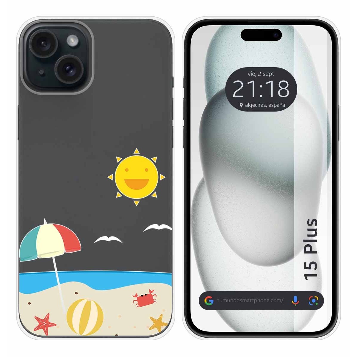Funda Silicona Transparente compatible con IPhone 15 Plus (6.7) diseño Playa Dibujos