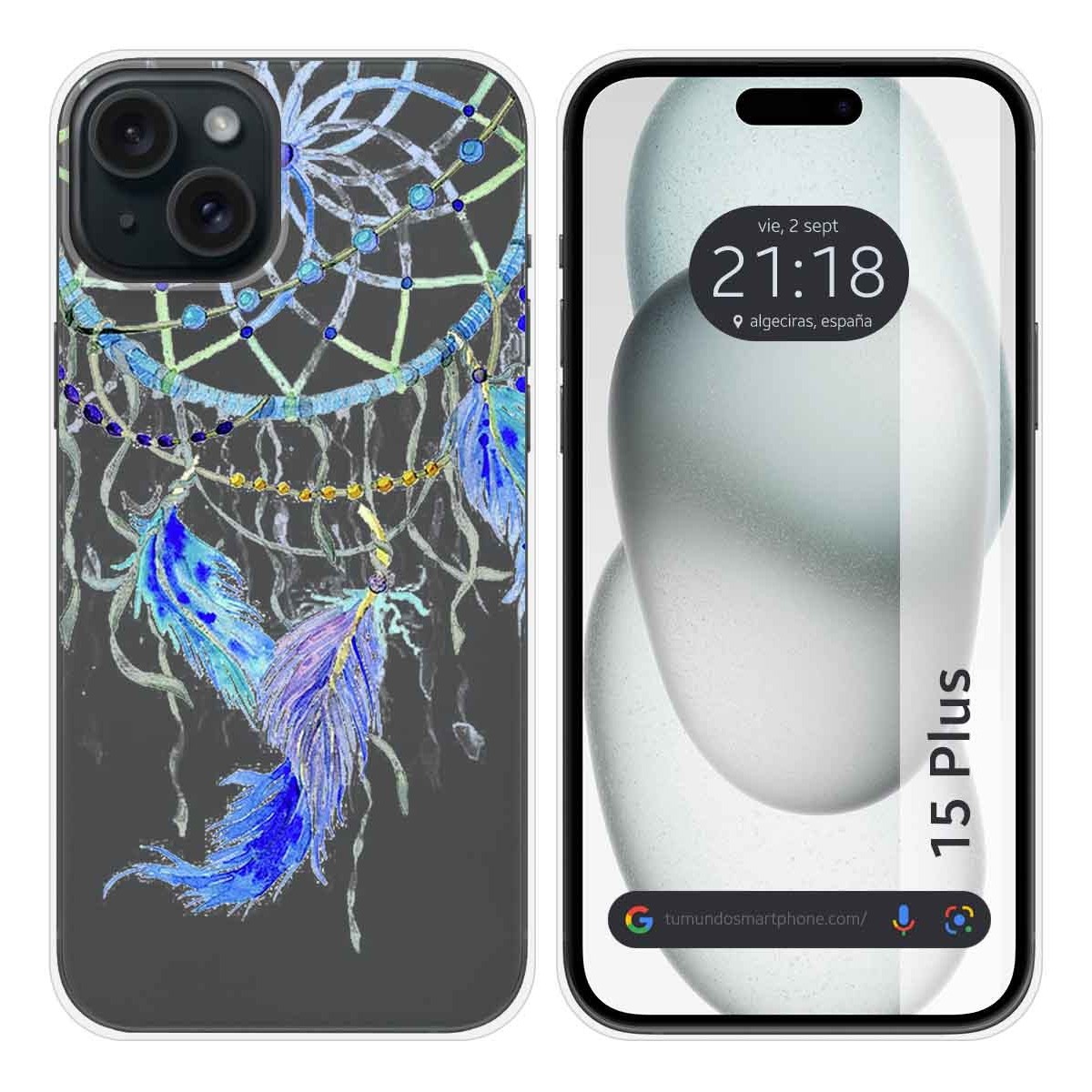 Funda Silicona Transparente compatible con IPhone 15 Plus (6.7) diseño Plumas Dibujos