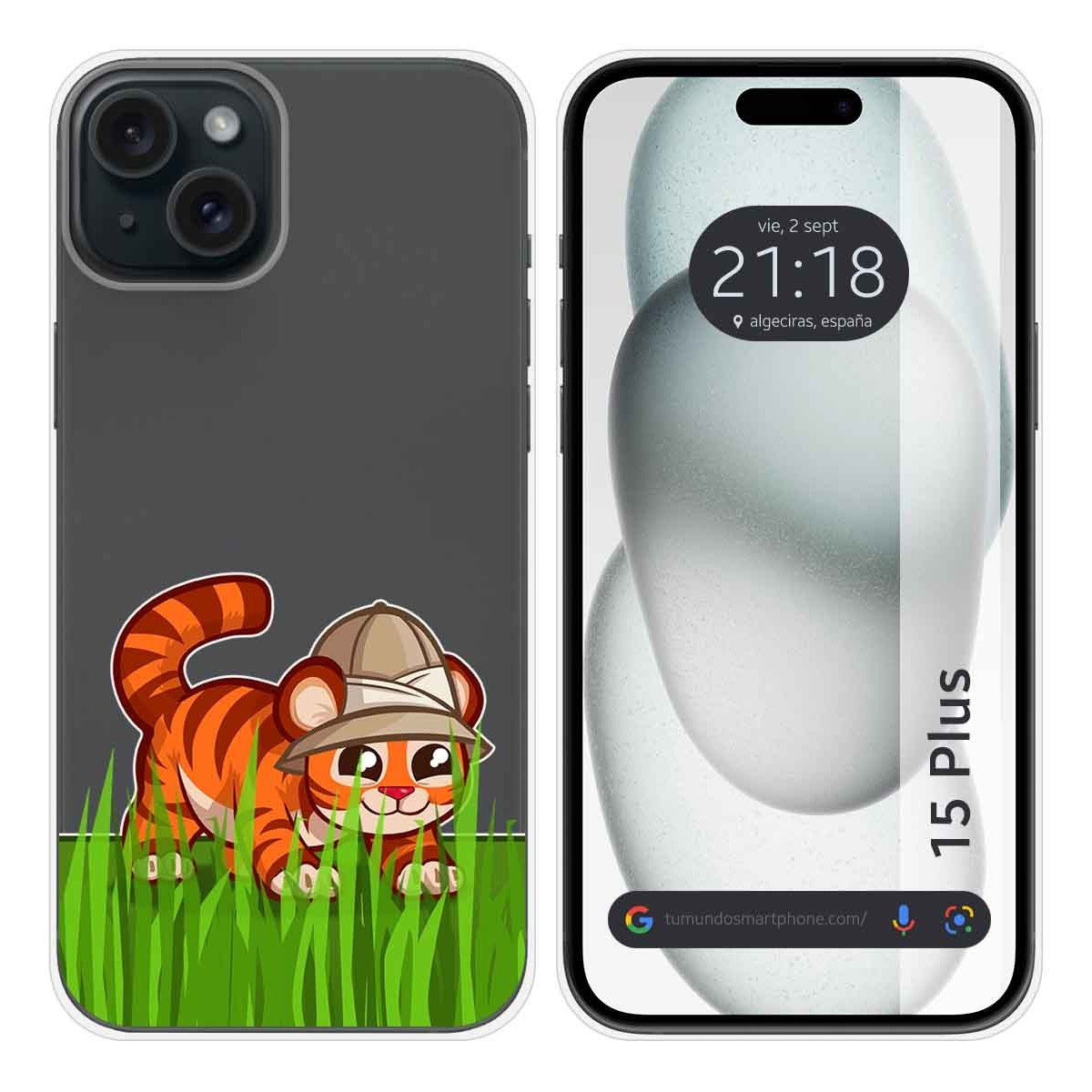 Funda Silicona Transparente compatible con IPhone 15 Plus (6.7) diseño Tigre Dibujos