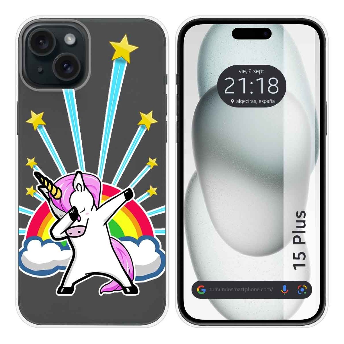 Funda Silicona Transparente compatible con IPhone 15 Plus (6.7) diseño Unicornio Dibujos