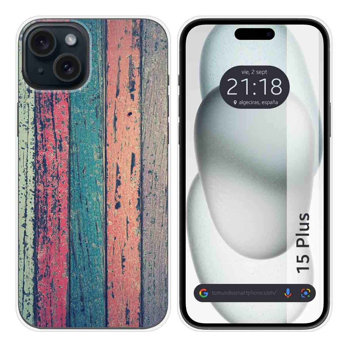 Funda Silicona compatible con IPhone 15 Plus (6.7) diseño Madera 10 Dibujos