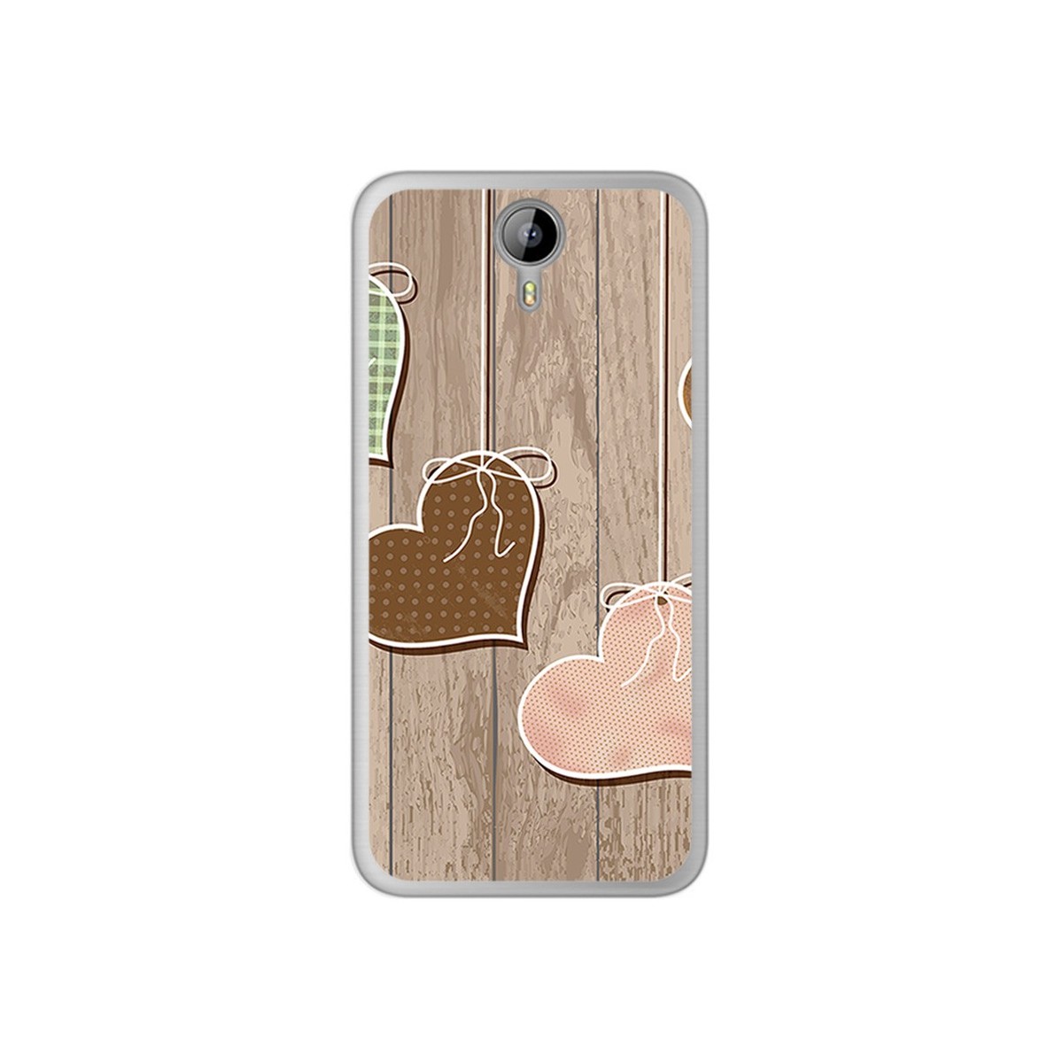 Funda Gel Tpu para Homtom HT3 Diseño Corazones Madera Dibujos