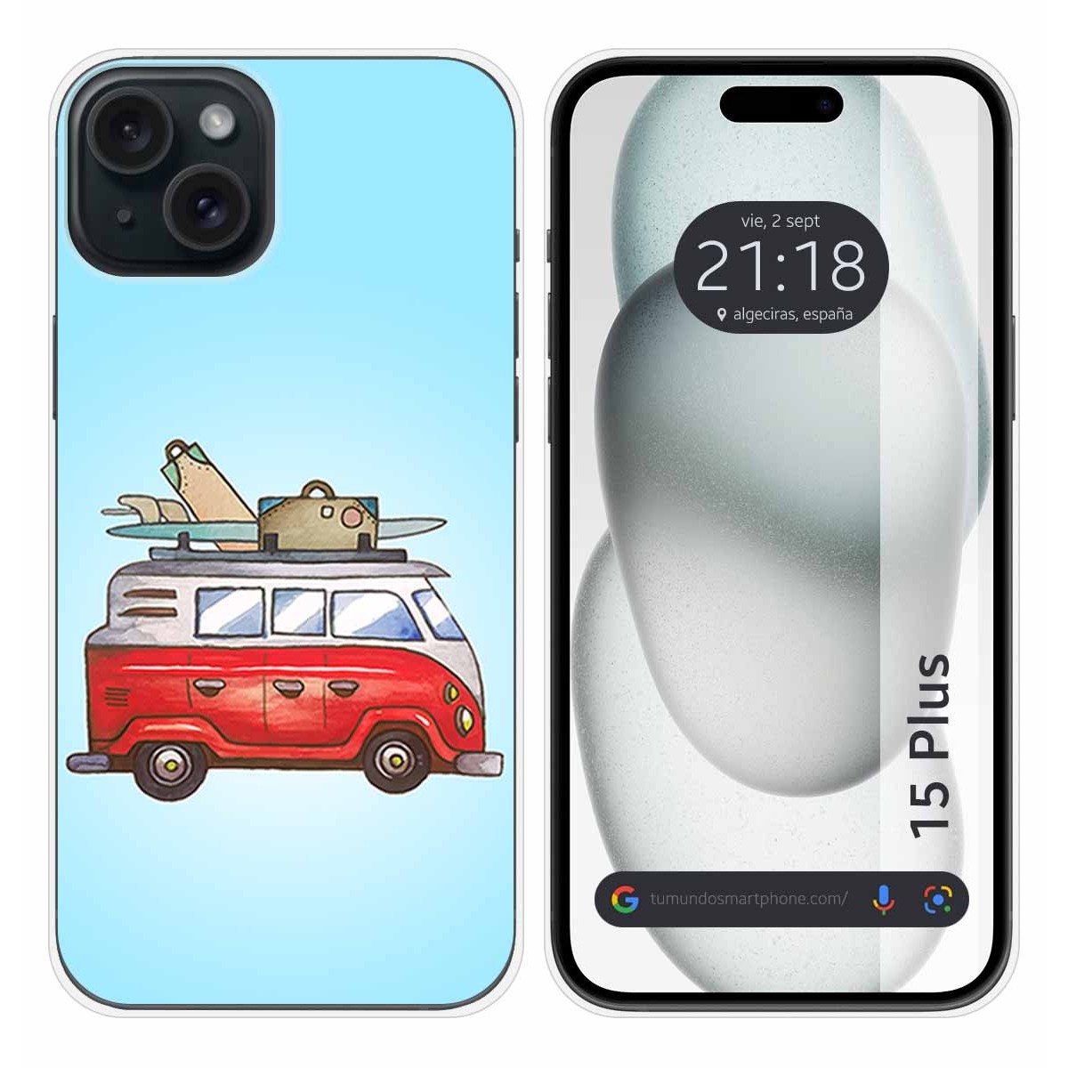 Funda Silicona compatible con IPhone 15 Plus (6.7) diseño Furgoneta Dibujos