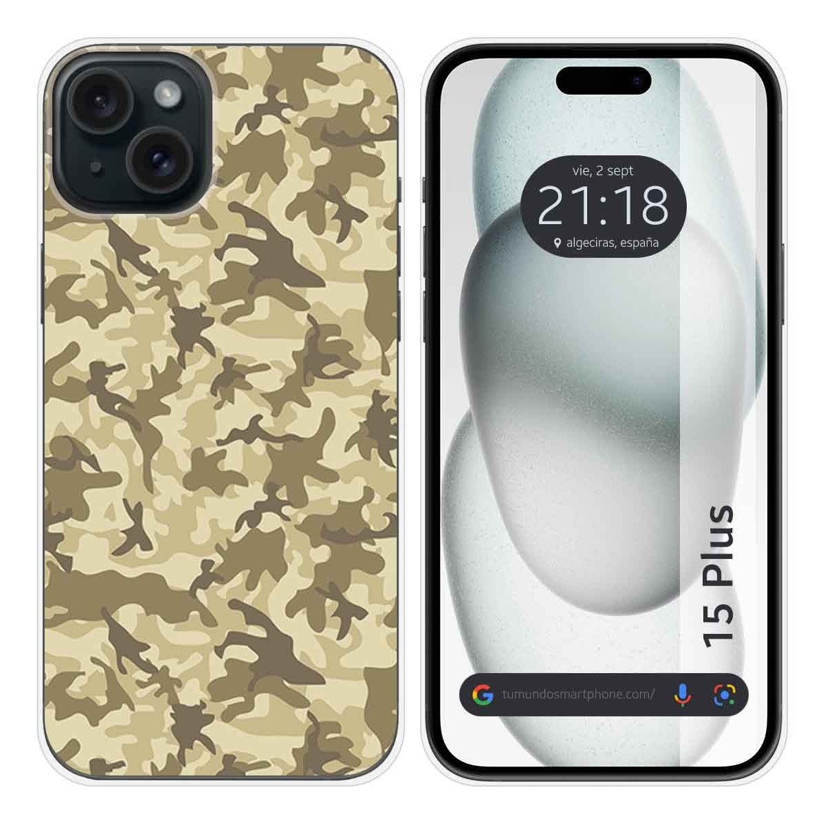 Funda Silicona compatible con IPhone 15 Plus (6.7) diseño Sand Camuflaje Dibujos