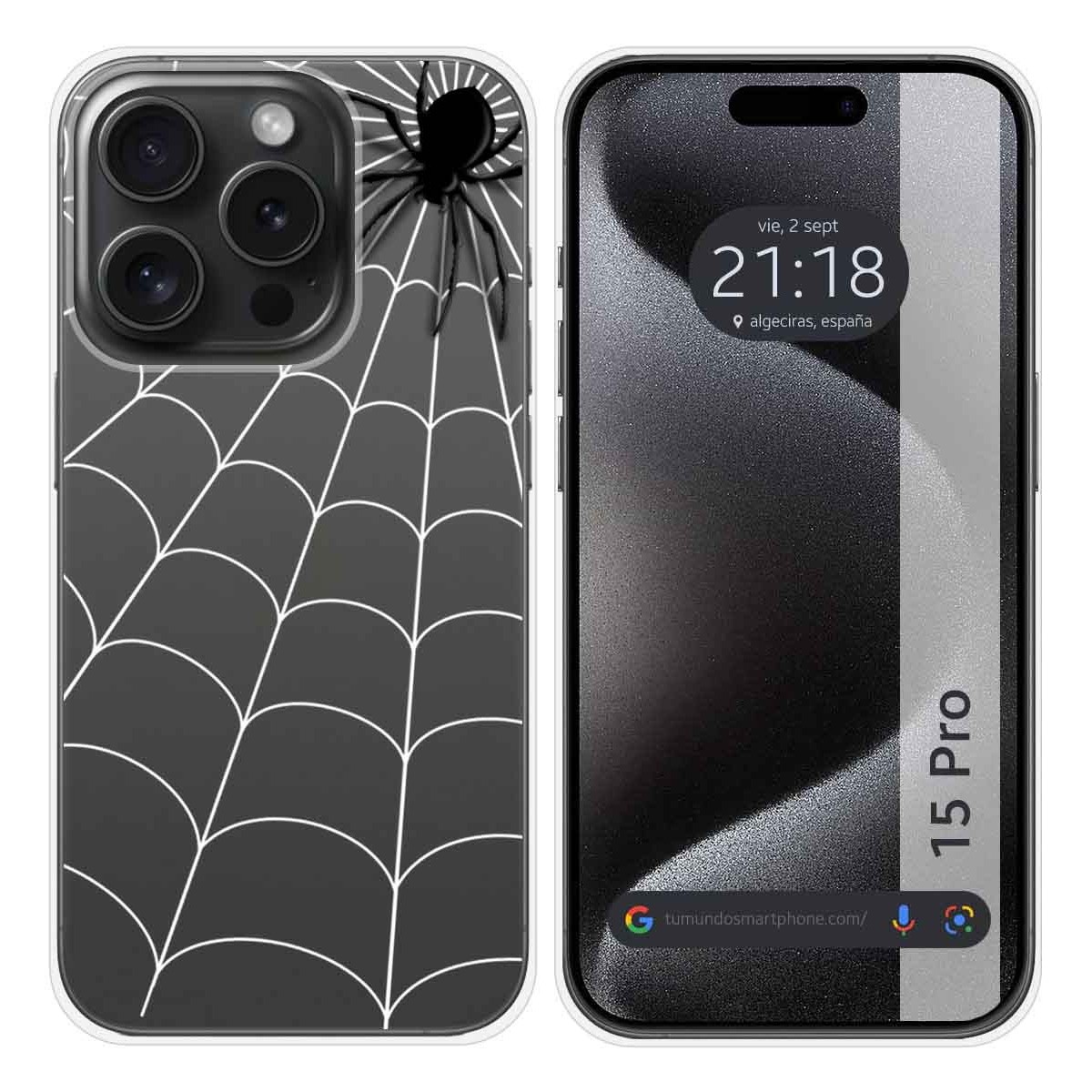 Funda Silicona Transparente compatible con IPhone 15 Pro (6.1) diseño Araña Dibujos