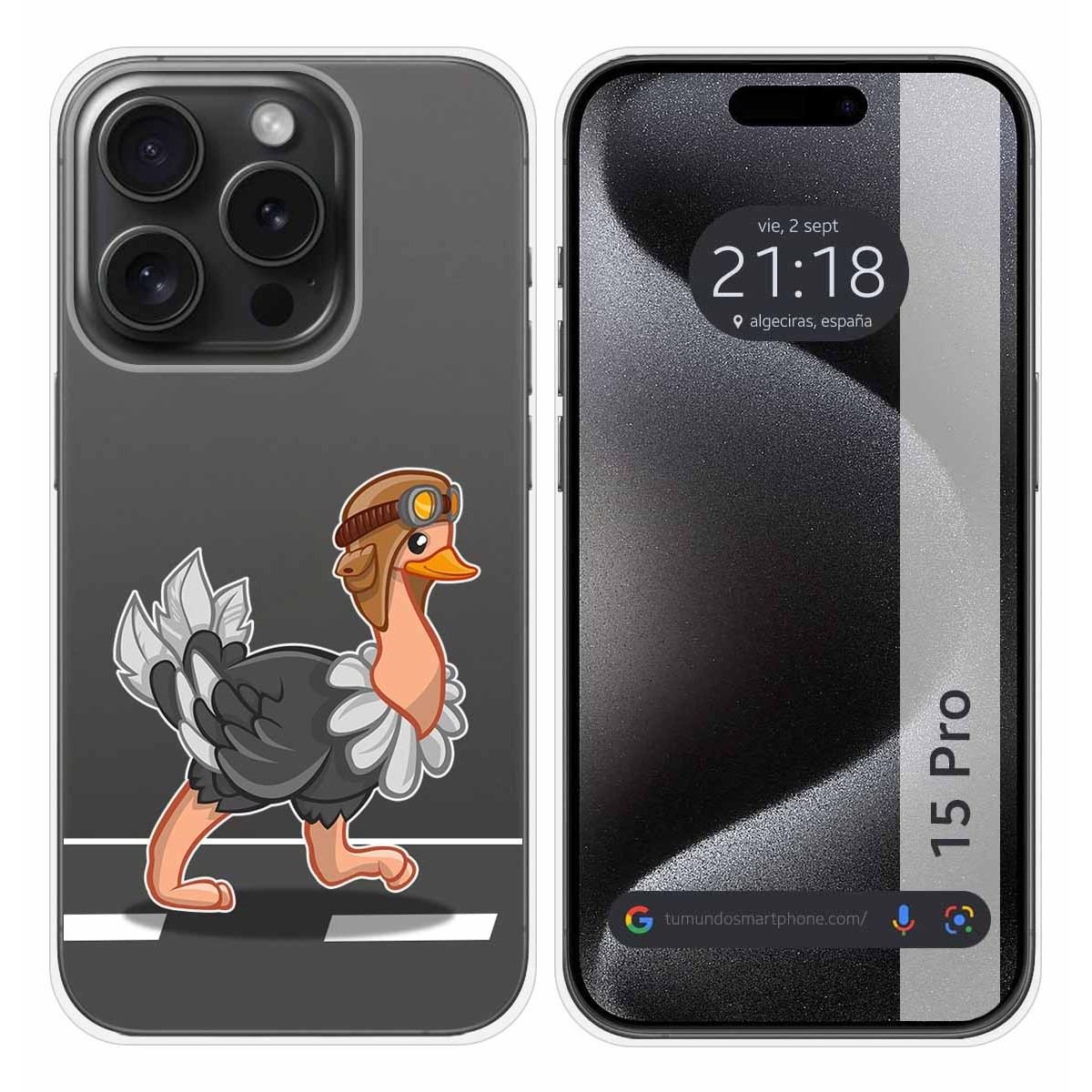 Funda Silicona Transparente compatible con IPhone 15 Pro (6.1) diseño Avestruz Dibujos