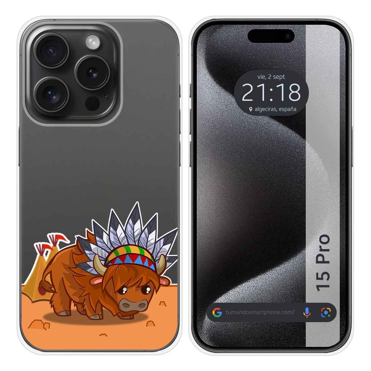 Funda Silicona Transparente compatible con IPhone 15 Pro (6.1) diseño Bufalo Dibujos