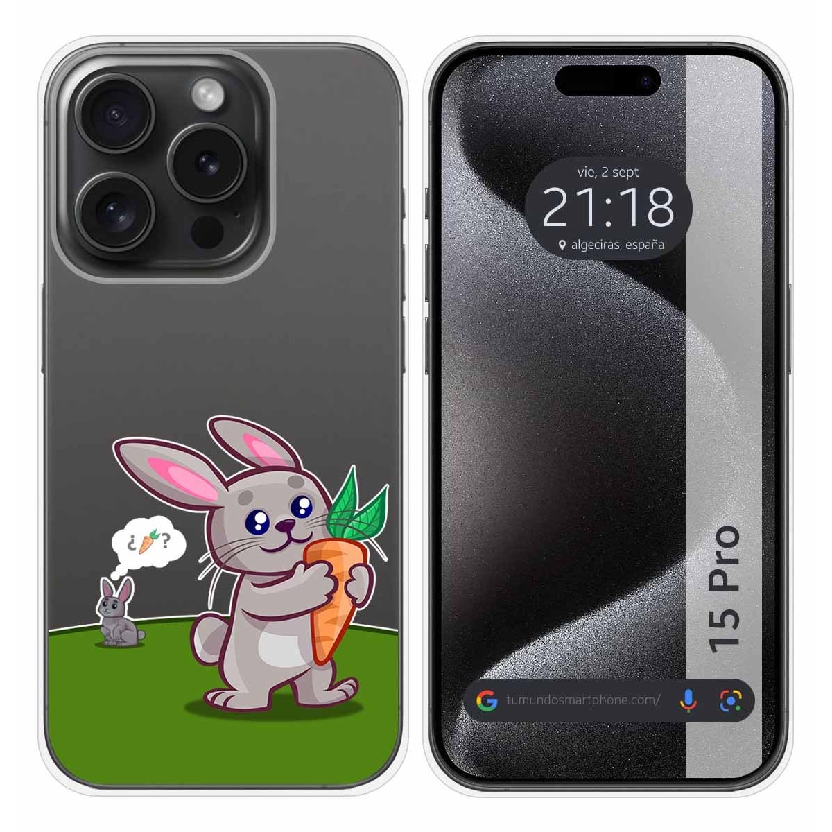 Funda Silicona Transparente compatible con IPhone 15 Pro (6.1) diseño Conejo Dibujos