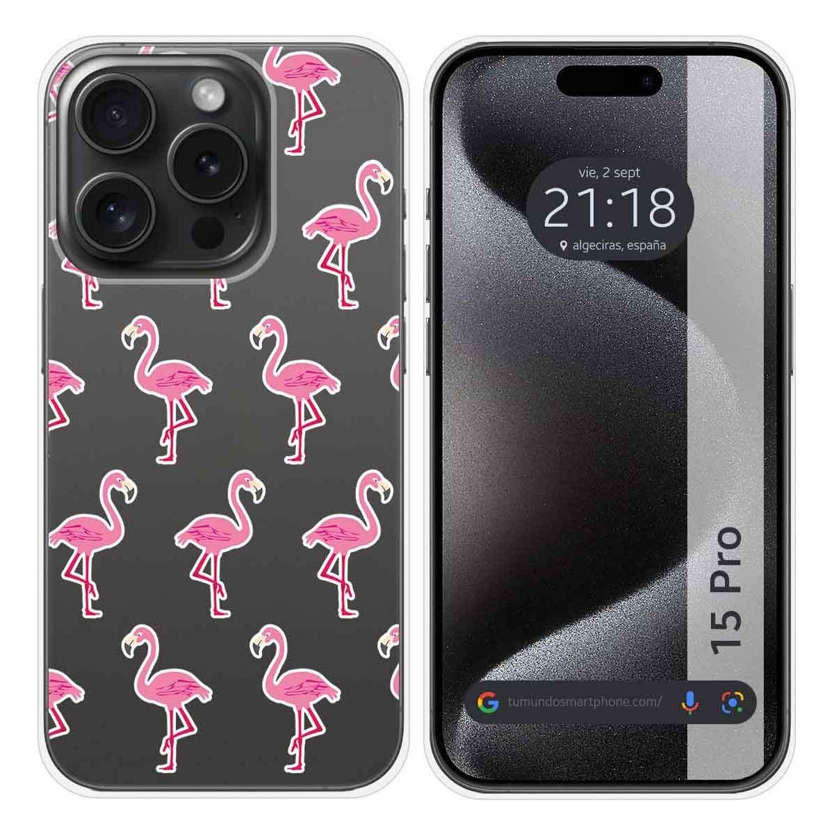 Funda Silicona Transparente compatible con IPhone 15 Pro (6.1) diseño Flamenco Dibujos