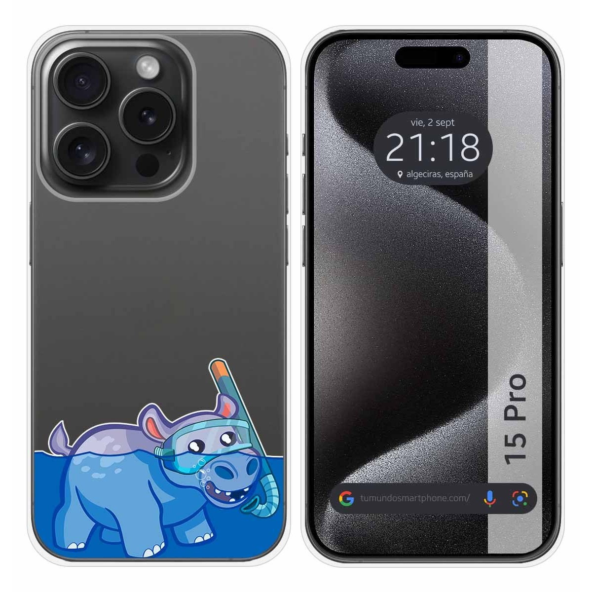 Funda Silicona Transparente compatible con IPhone 15 Pro (6.1) diseño Hipo Dibujos