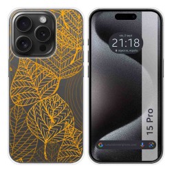 Funda Silicona Transparente compatible con IPhone 15 Pro (6.1) diseño Hojas Dibujos