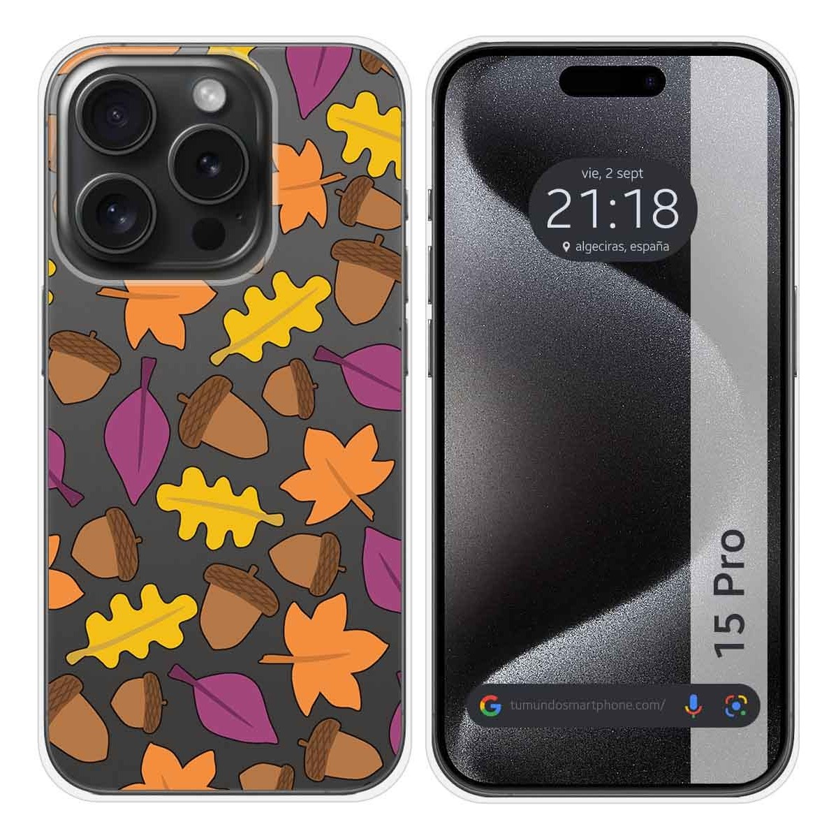 Funda Silicona Transparente compatible con IPhone 15 Pro (6.1) diseño Otoño Dibujos