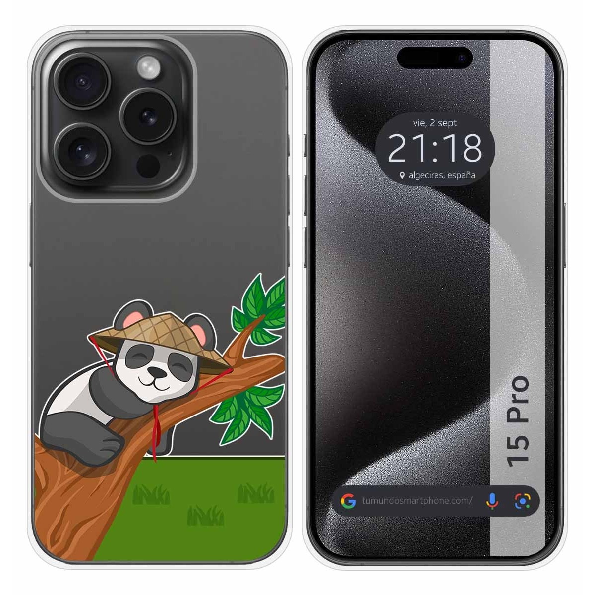 Funda Silicona Transparente compatible con IPhone 15 Pro (6.1) diseño Panda Dibujos