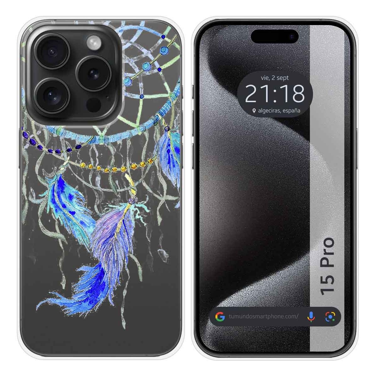 Funda Silicona Transparente compatible con IPhone 15 Pro (6.1) diseño Plumas Dibujos
