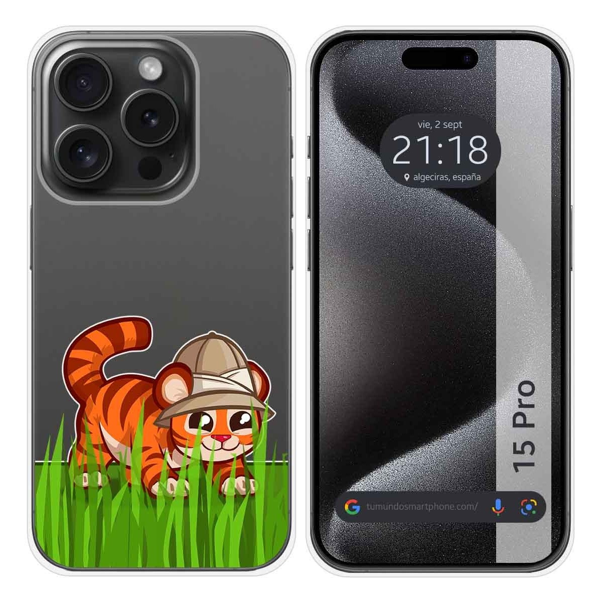 Funda Silicona Transparente compatible con IPhone 15 Pro (6.1) diseño Tigre Dibujos