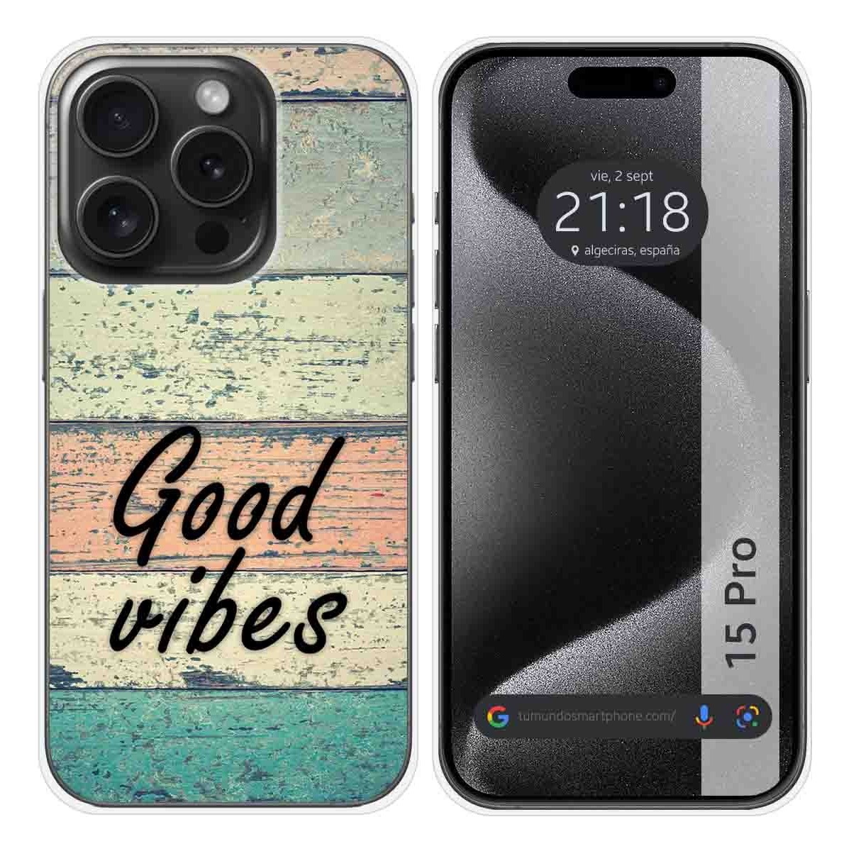 Funda Silicona compatible con IPhone 15 Pro (6.1) diseño Madera 01 Dibujos