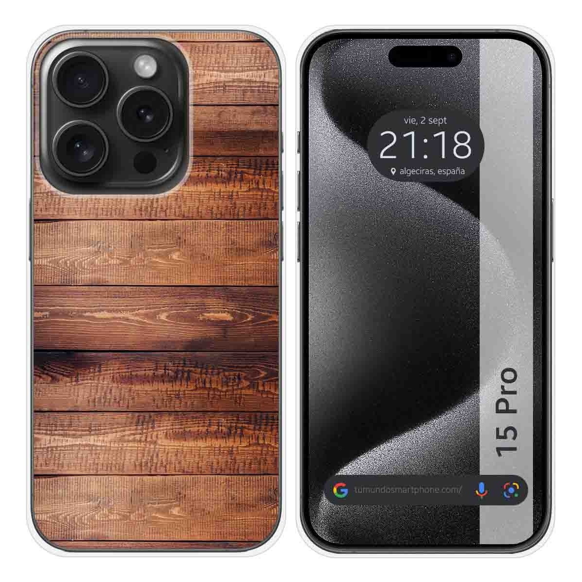 Funda Silicona compatible con IPhone 15 Pro (6.1) diseño Madera 02 Dibujos