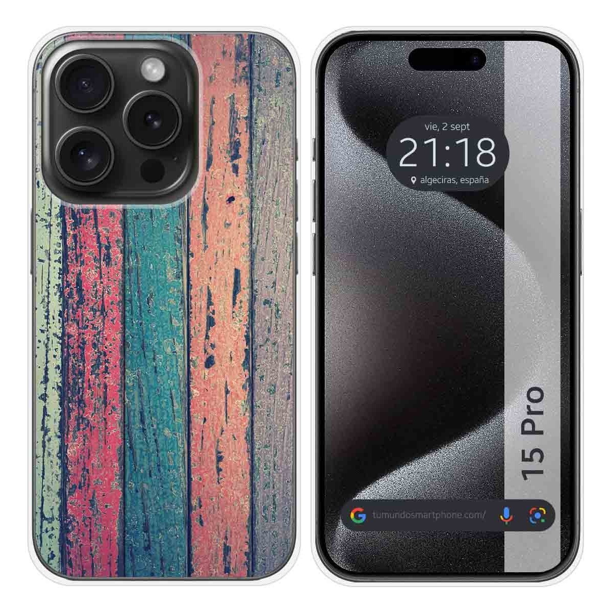 Funda Silicona compatible con IPhone 15 Pro (6.1) diseño Madera 10 Dibujos