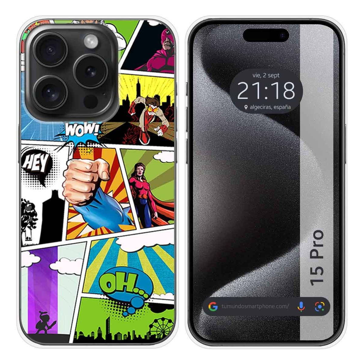 Funda Silicona compatible con IPhone 15 Pro (6.1) diseño Comic Dibujos