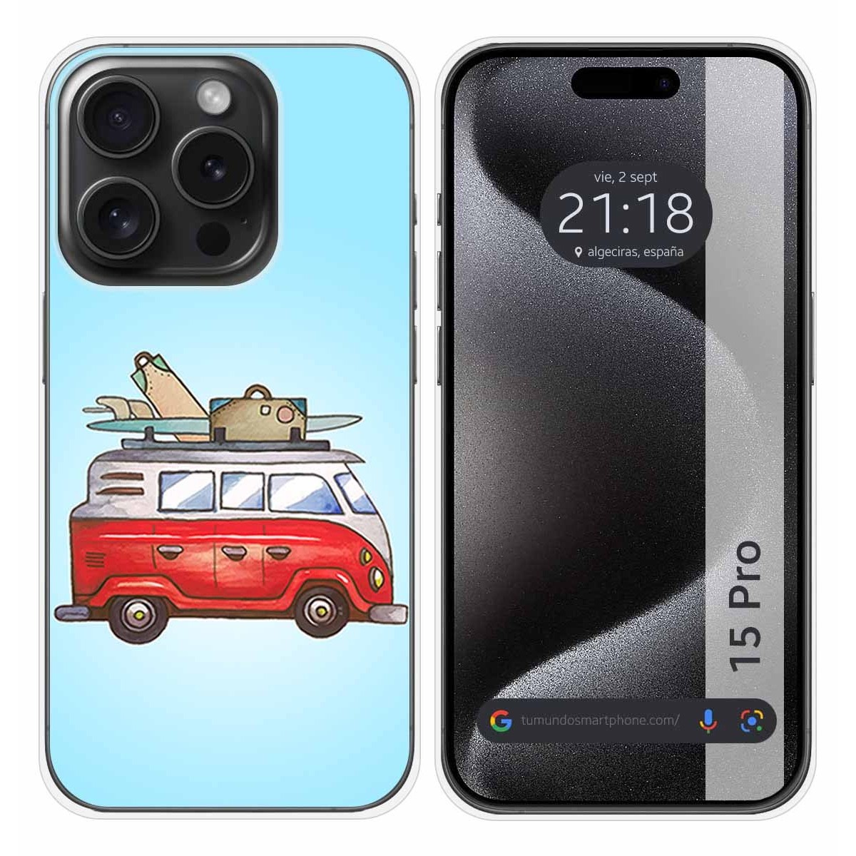 Funda Silicona compatible con IPhone 15 Pro (6.1) diseño Furgoneta Dibujos