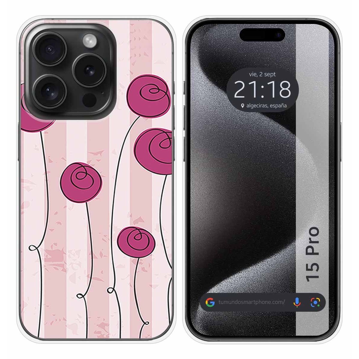 Funda Silicona compatible con IPhone 15 Pro (6.1) diseño Flores Vintage Dibujos