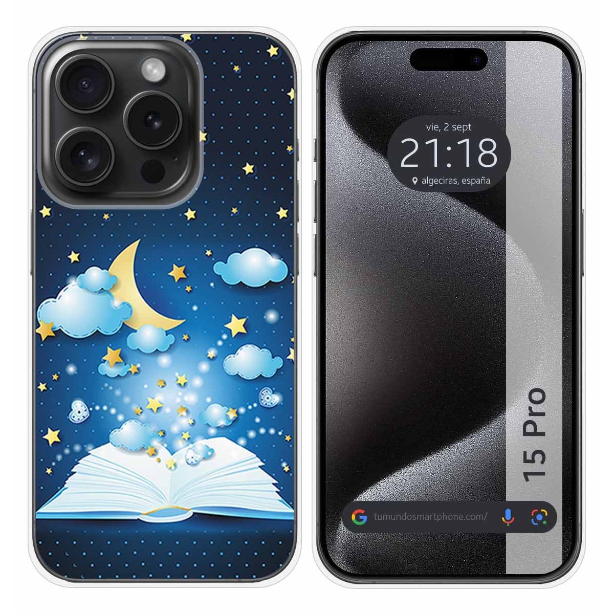 Funda Silicona compatible con IPhone 15 Pro (6.1) diseño Libro Cuentos Dibujos